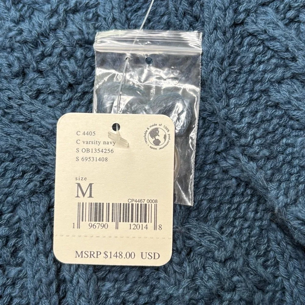 Free People Montana Cable Knit Cardigan Varsity Blue Oversized Size M NEW - Picture 16 of 16